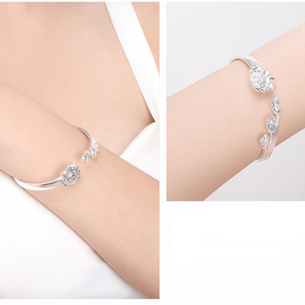 925 gelang perak murni untuk wanita tiga perhiasan kreatif gelang mawar