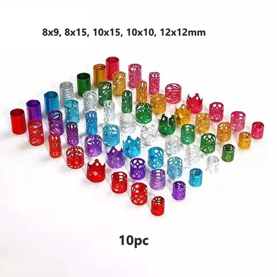 Cincin Manik Adjustable Bahan Untuk Dekorasi Rambut Kepang / Wig / Rambut Gimbal / Pembatas Kalung/Gelang Alumunium, Harga/10pc