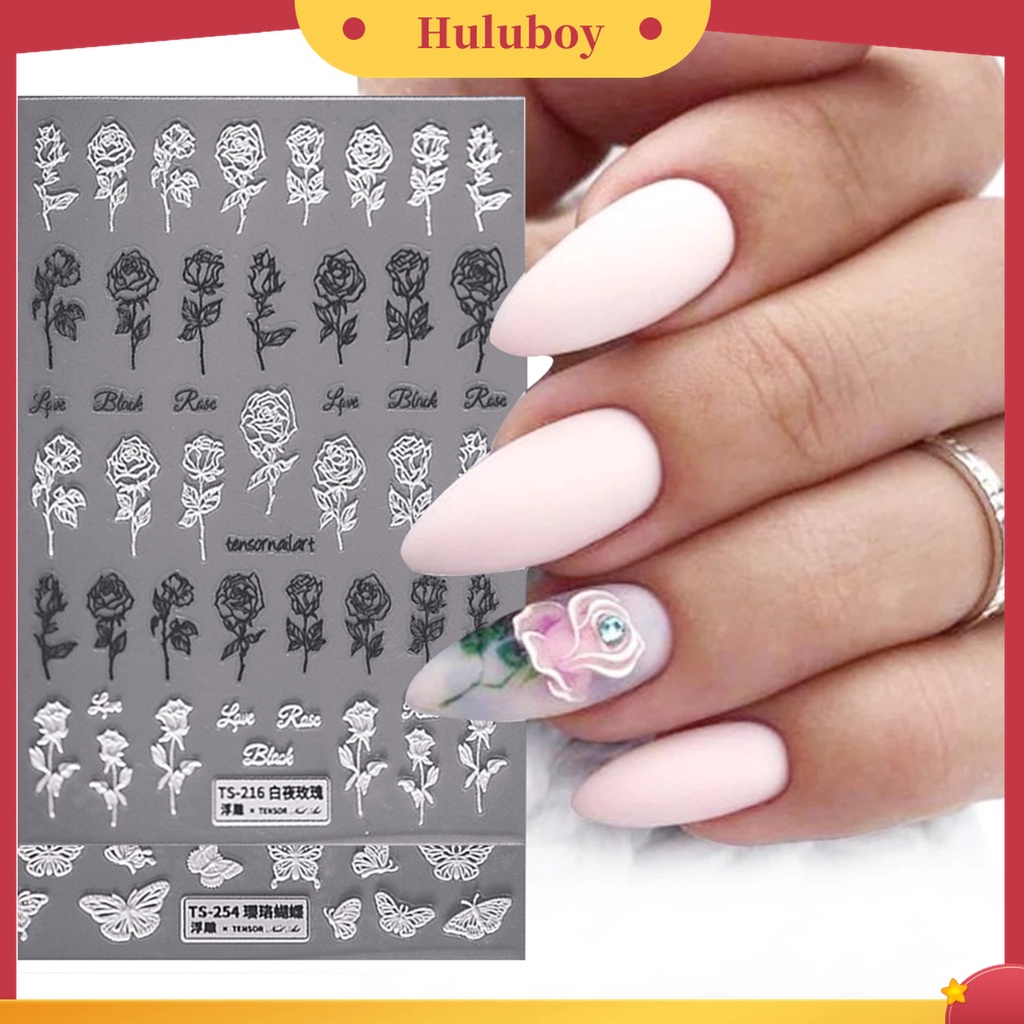 Huluboy Huluboy♡ Stiker Kuku 5D Aneka Bentuk Warna Putih Untuk Manicure