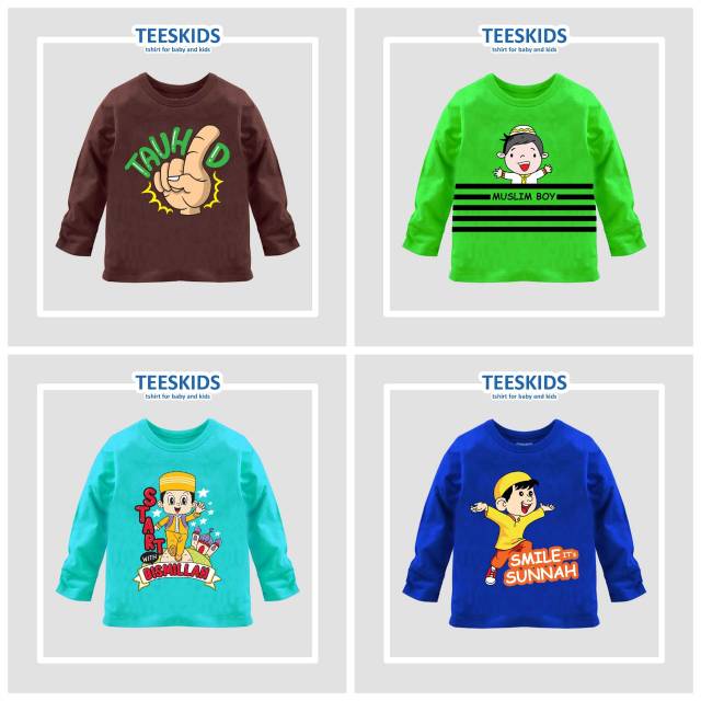  Baju  Kaos  Muslim Karakter Anak  Laki Lengan  panjang  Katun 