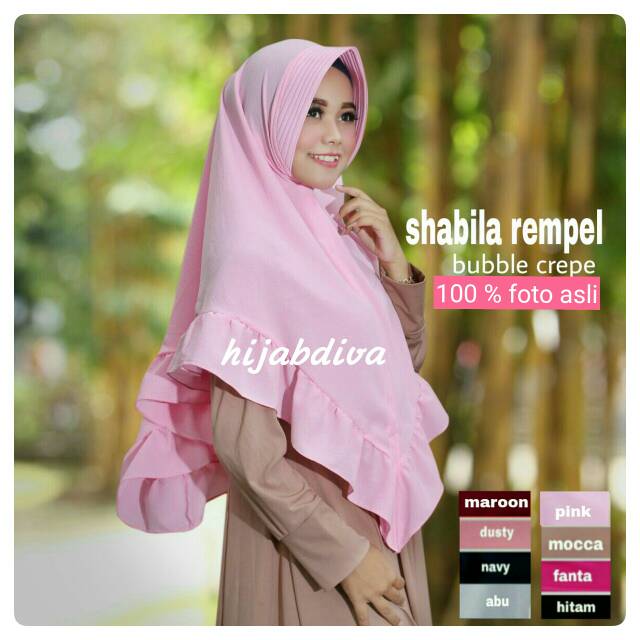 Khimar HASYA jilbab kerudung hijab instan simpel pet antem polos rempel bahan bubble crepe