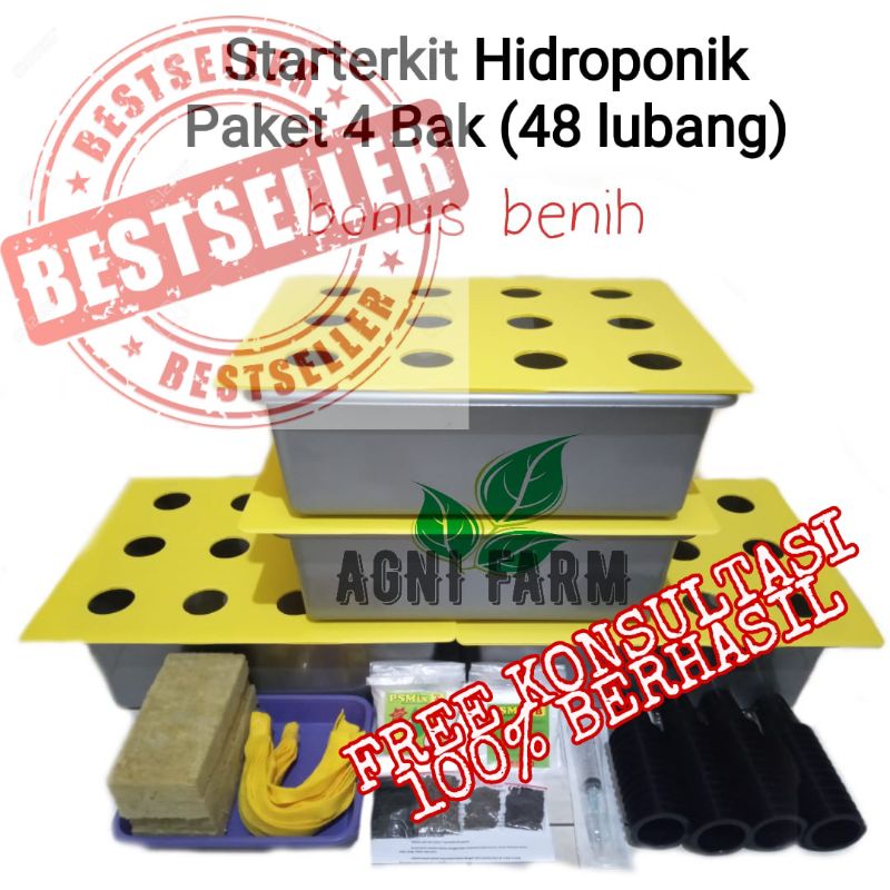 HIDROPONIK SET STARTER KIT PEMULA LENGKAP 4 BAK 48 LUBANG SIAP PAKAI DENGAN PANDUAN