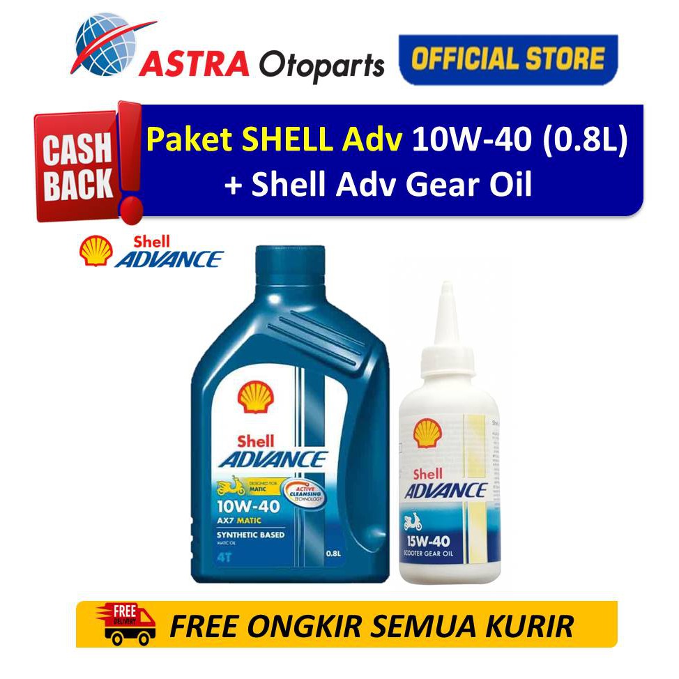 Paket Oli Shell Advance AX7SC 10W40 0.8 L (Matic) + Gear Oil (Matic)