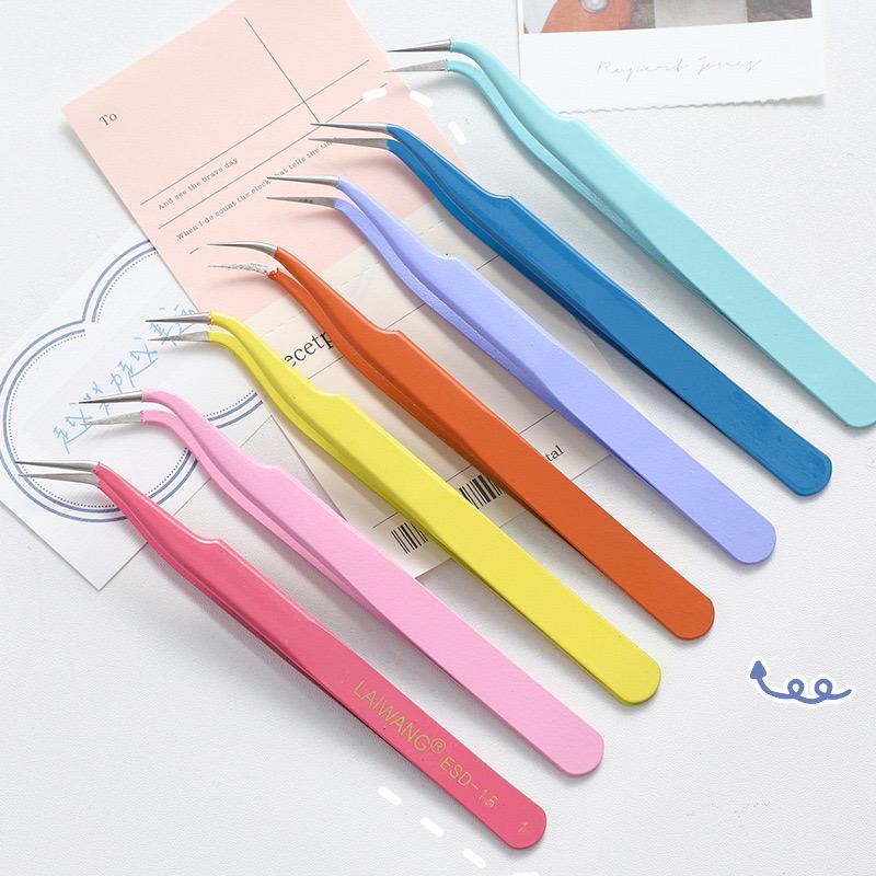 Simply Craft ID - [ 2 IN 1] Pinset Bulu Mata / Penjepit Eyelash Extension Bengkok Pink /Tweezers / Pinset Bulu Mata Eyelash / Penjepit Bulu Mata Untuk Extention / Penjepit Multifungsi / Pinset Sticker / Pastel Color Tweezer Handicraft / Pinset Penjepit