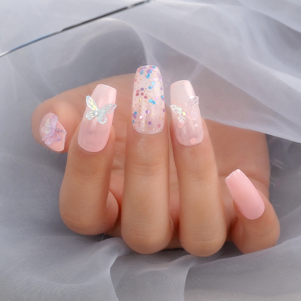 Stiker Kuku Motif Kupu-Kupu 3D Glitter Warna-Warni Bahan Resin Untuk Dekorasi Nail Art Butterfly