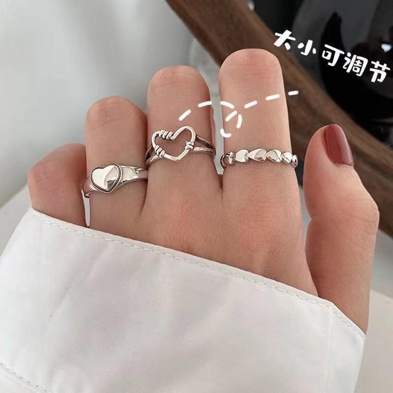 IFYOU 3pcs / Set Cincin Jari Bentuk Hati Cutout Gaya Korea Untuk Wanita