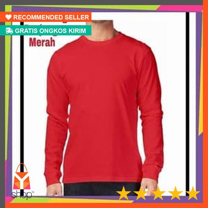 DISKON  kaos polos merah/lengan panjang/oblong polos/kaos pria/grosir/murah