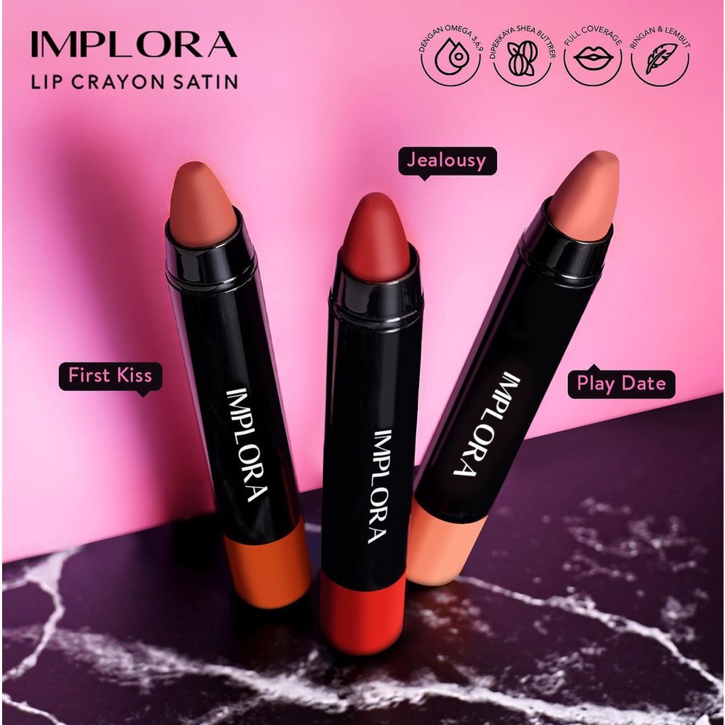 IMPLORA LIP CRAYON BPOM 100% ORIGINAL SATIN 3,5 GR  [SWEETSPACE]