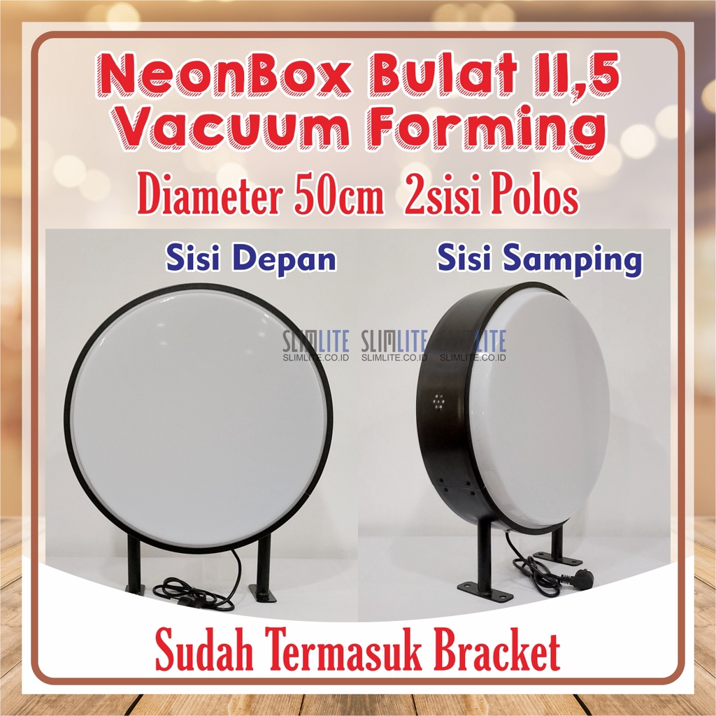 Neon Box Bulat 50cm 2sisi Vacuum Polos Frame Tebal 11,5cm | Neon Box Bulat (RF115-VF50-2s) NBB Diame