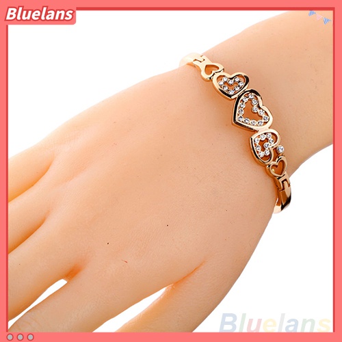 Gelang Berlian Imitasi Bentuk Hati Model Hollow Bahan Alloy Warna Rose Gold Untuk Wanita