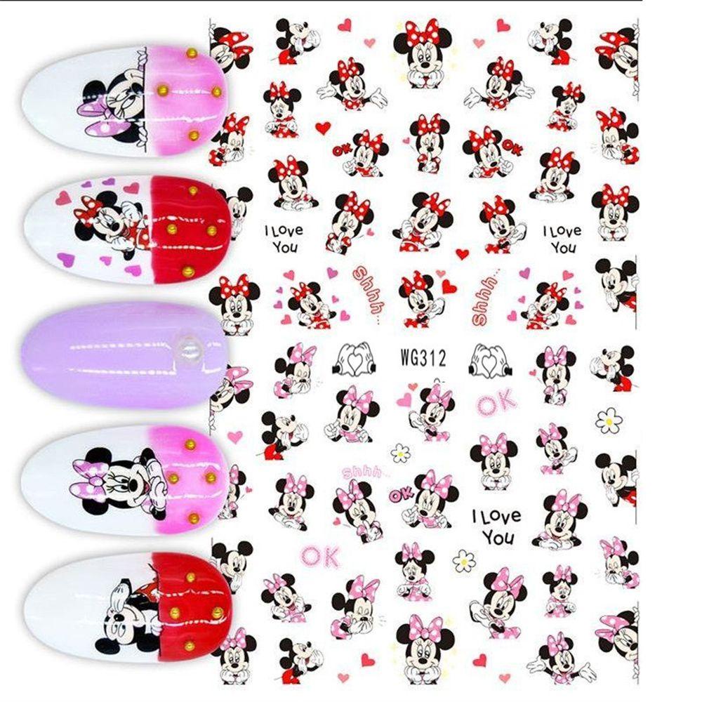 AUGUSTINA Cartoon Anime Nail Stickers Back Glue Manicure Decals Mickey Minnie Mouse Nail Stickers Christmas Gifts Nail Art Decorations Children's Kawaii Mickey Mouse Self Adhesive Mickey Mouse Decals