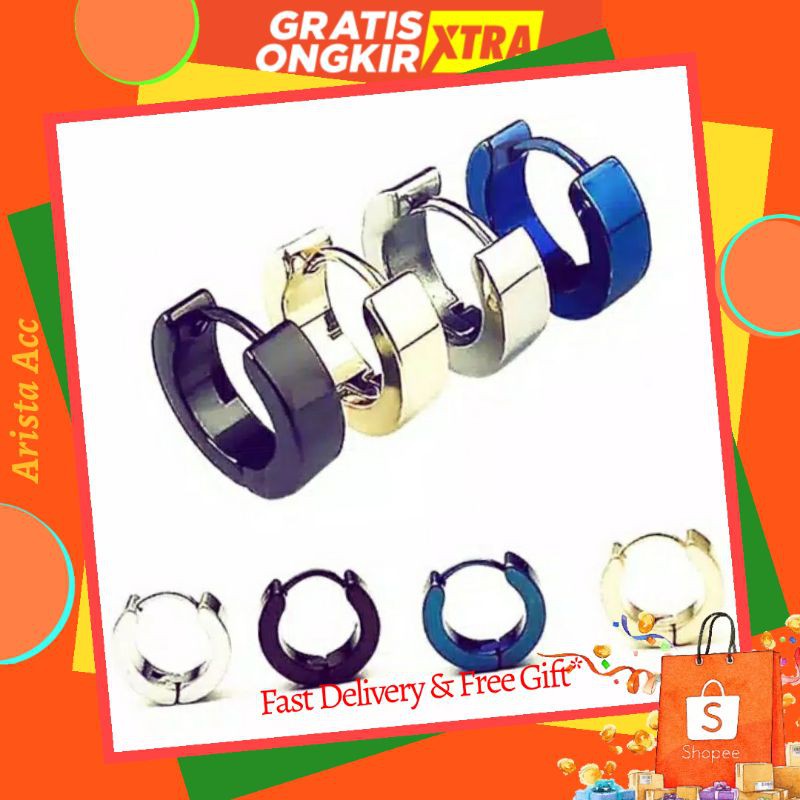 Tindik Anting Pria Cowok Titanium Black Silver Gold / antingtindik / antingtindikpria / cod