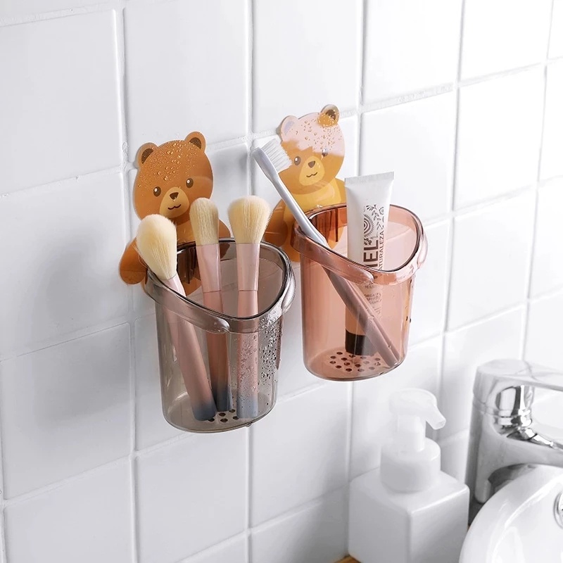 Bathroom Cartoon Cute Bear Cosmetic Brush Toothbrush Storage Rack Drain Rack