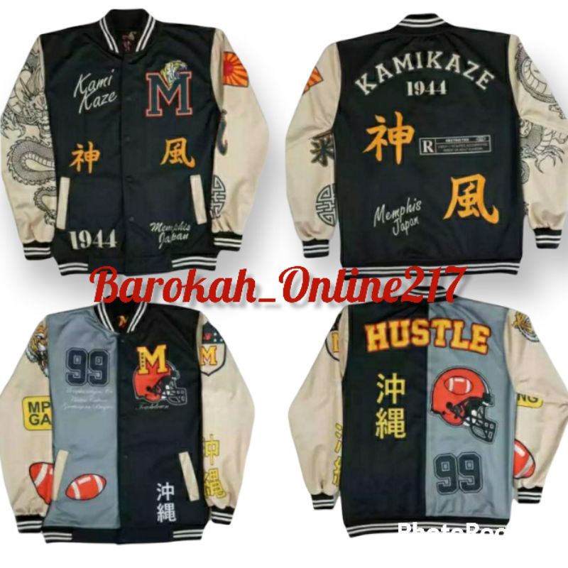 JACKET VARSITY BASEBALL MOTIP TERBARU PRIA WANITA SAIZE L XL - JAKET EVERYONE KAMIKAZE HUSTLE BAYAR 