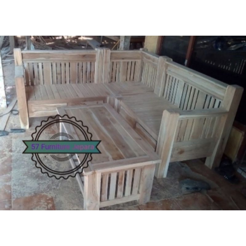 Meja Kursi Tamu Sudut Ruangan - Meja Kursi Tamu Minimalis Kayu Jati Jepara - Mentahan