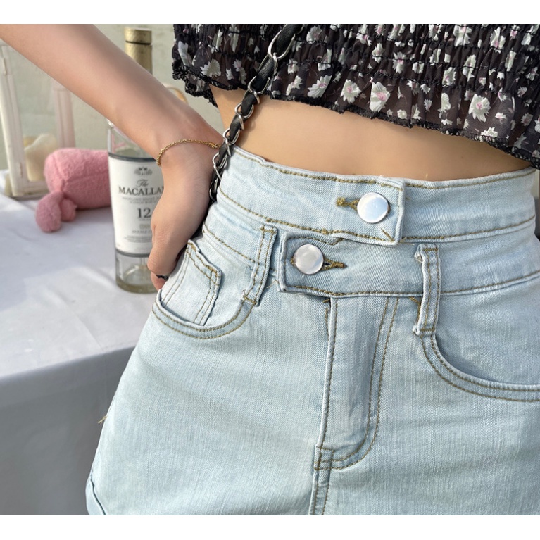 Celana Pendek New Elastis all-match celana jeans wanita pinggang tinggi ramping celana pendek hot pants Celana Pendek Wanita Fashion