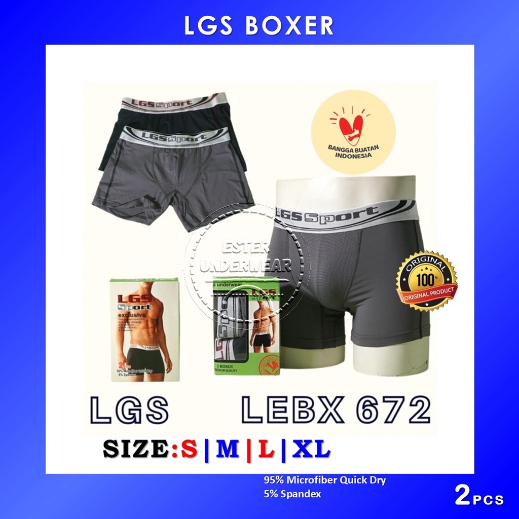 CELANA BOXER LGS 672 ISI 2 PCS BAHAN MICROFIBER RINGAN CEPAT KERING