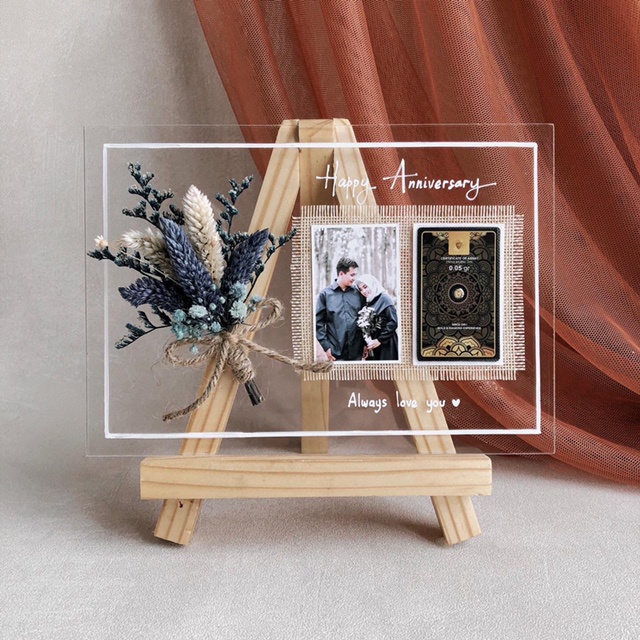 Akrilik custom acrylic bunga kering plus goldd