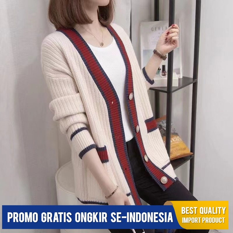 Atasan Wanita V-Leher Chanel  Sweater Mantel          Pelangsing Rajutan Cargan  RS Import