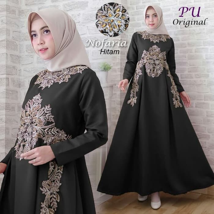 NISSA SABYAN  Gamis Pesta Nofaria Hitam, Gamis Kebaya Brukat, Gamis Wanita Terbaru - Hitam