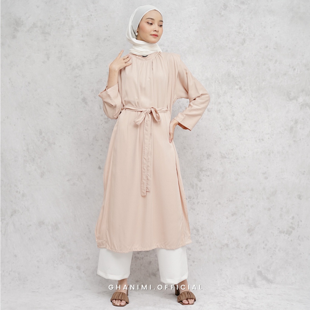 Ghanimi - Stasya Midi Dress / Dress Polos Tangan Panjang / gamis terbaru / dress kondangan kekinian / tunik tali polos lengan panjang / tunik casual formal simple