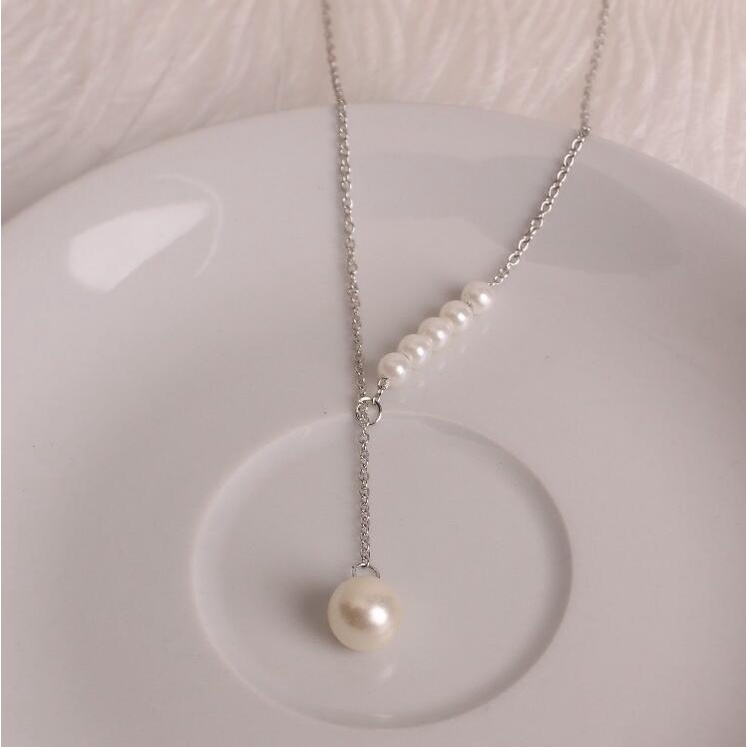 Kalung Liontin Mutiara Air Tawar Bentuk Hati Adjustable Untuk Musim Panas