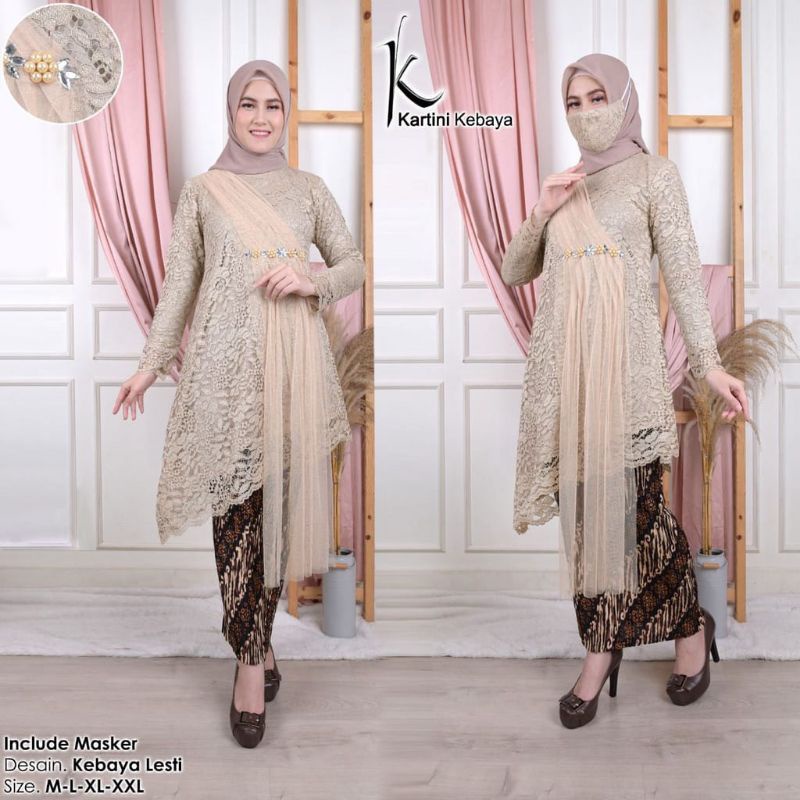 KEBAYA LESTI KEJORA/KEBAYA BROKAT LESTI TERBARu 100% BRAND ORIGINAL-Cream/coksu