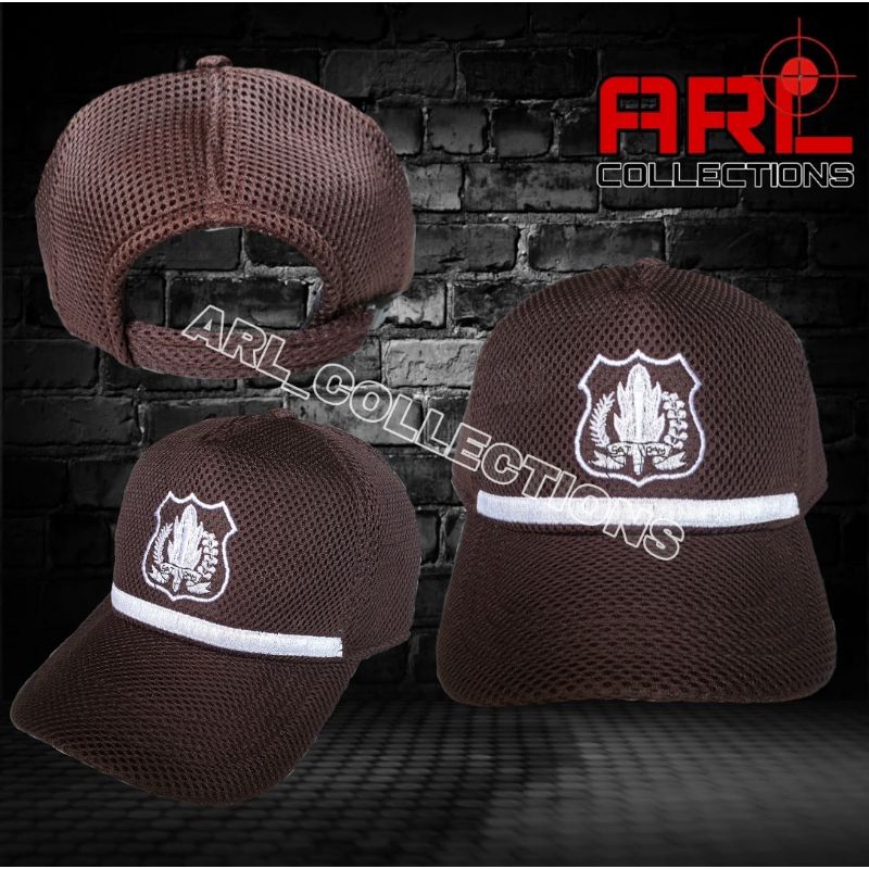 topi jaring satpam security coklat terbaru lis putih/topi jala double mes satpam