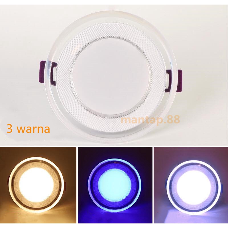 Lampu downlight 6watt 3 warna /kuning biru ungu/ lampu led 3 warna/ panel led/ lampu plafon