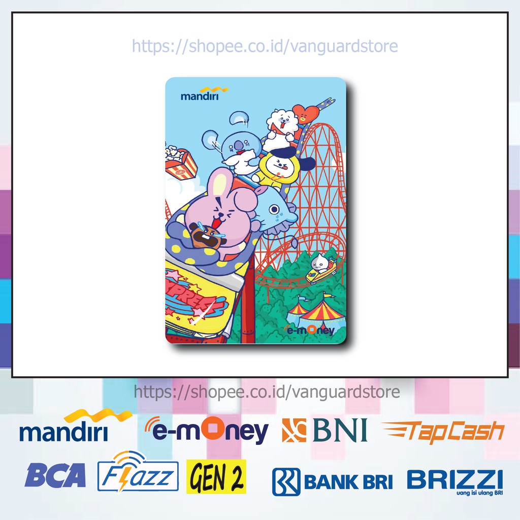 KARTU E MONEY E TOLL BT21 COOKY MANG CHIMMY ANIME 1 EMONEY MANDIRI FLAZZ BCA BNI TAPCASH BRIZZI BRI
