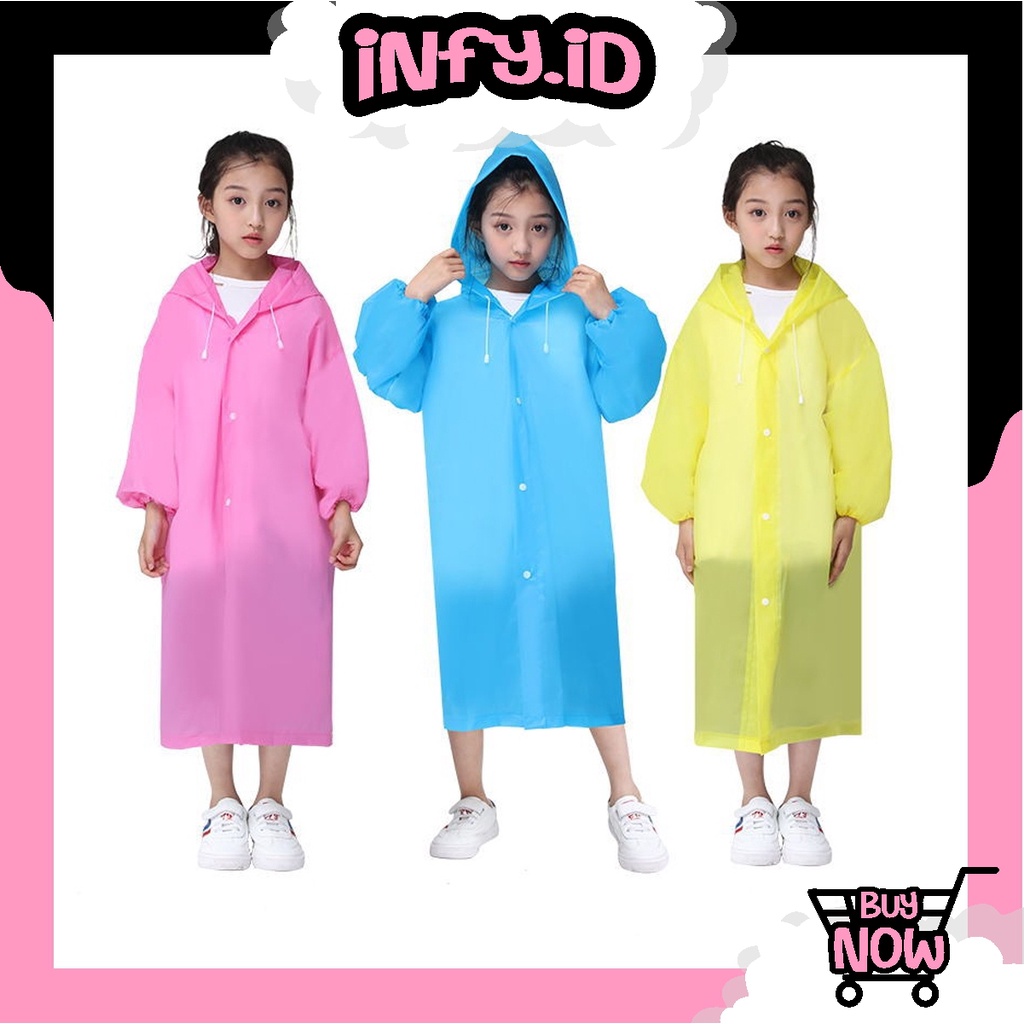 INFY - Jas Hujan Anak Karakter Hoodie Murah EVA Ponco Lengan Polos R758