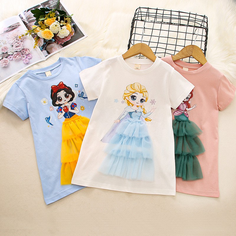 Dress Kasual anak perempuan Elsa Snow White Mermaid Model T-shirt