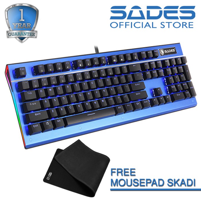 KEYBOARD SADES GAMING SICKLE KAILH BLUE &amp; RED SWITCH METAL PANEL RGB