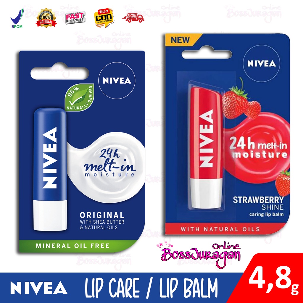 (BOSS) NIVEA Lip Care Lip Balm Original Care - Strawberry Shine - 4,8 g