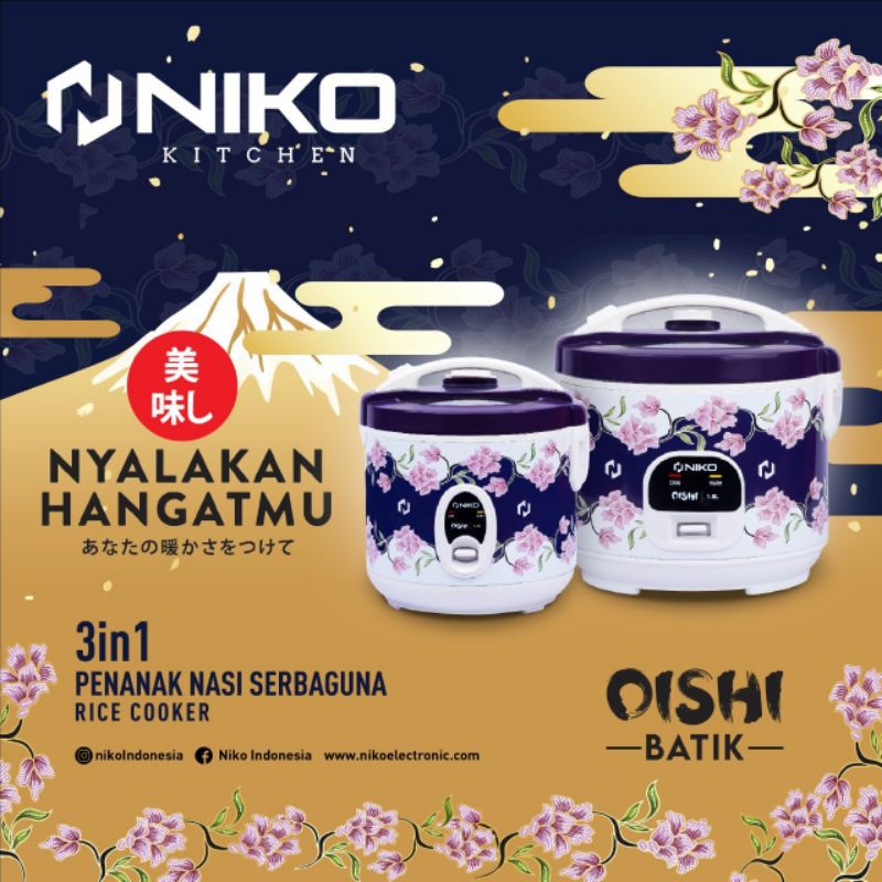 Niko Magic Com 3in1 / Rice Cooker 1.8 Liter Oishi Batik (Tutup Kaca)