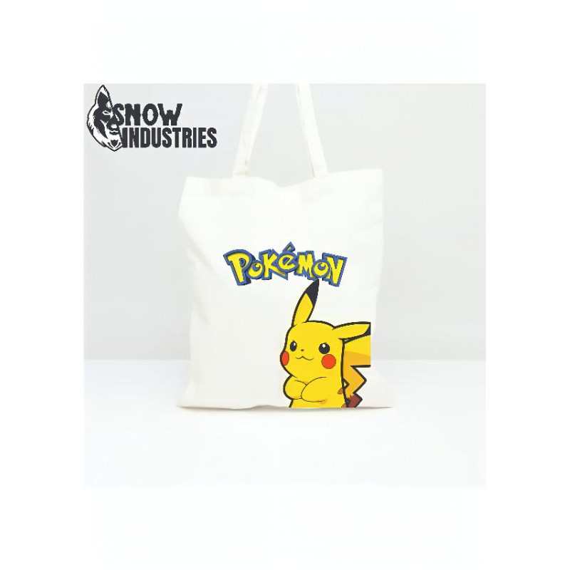 Tote Bag Wanita Pria Polos Kanvas Premium Putih 30x40 Pokemon 1