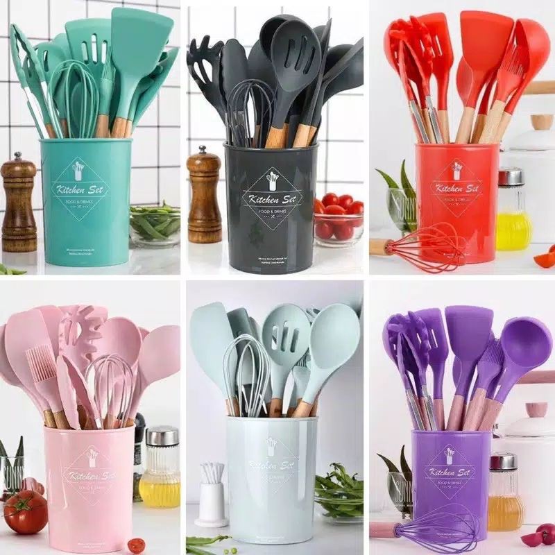 Silicone Utensil set 12 pcs (11 pcs sutil + 1 basket) / Spatula Silikon set anti lengket