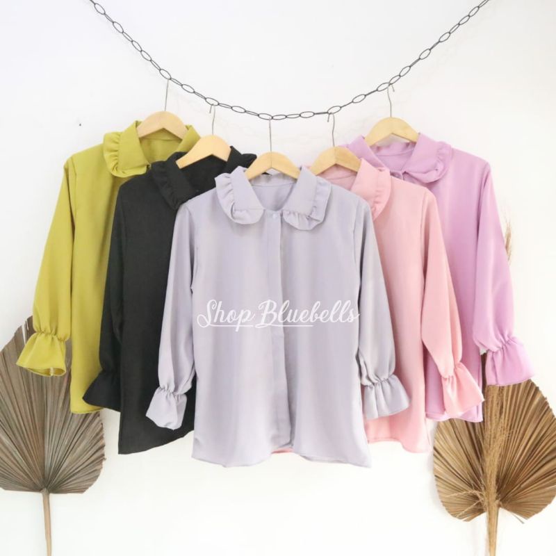 Alisa Blouse - Kemeja Kerah Collar Korea Tangan Panjang Moscrepe