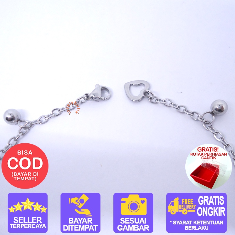 Lovelybutik - Gelang Kaki Titanium Anti Karat / Love Gelang Kaki WanitaTitanium Bahan Titanium Ukuran 24,5 cm  Warna Emas BONUS KOTAK PERHIASAN