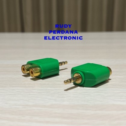 SAMBUNGAN T 2 SOKET RCA TO 1 JACK MINI 3.5MM STEREO GOLD PLATED