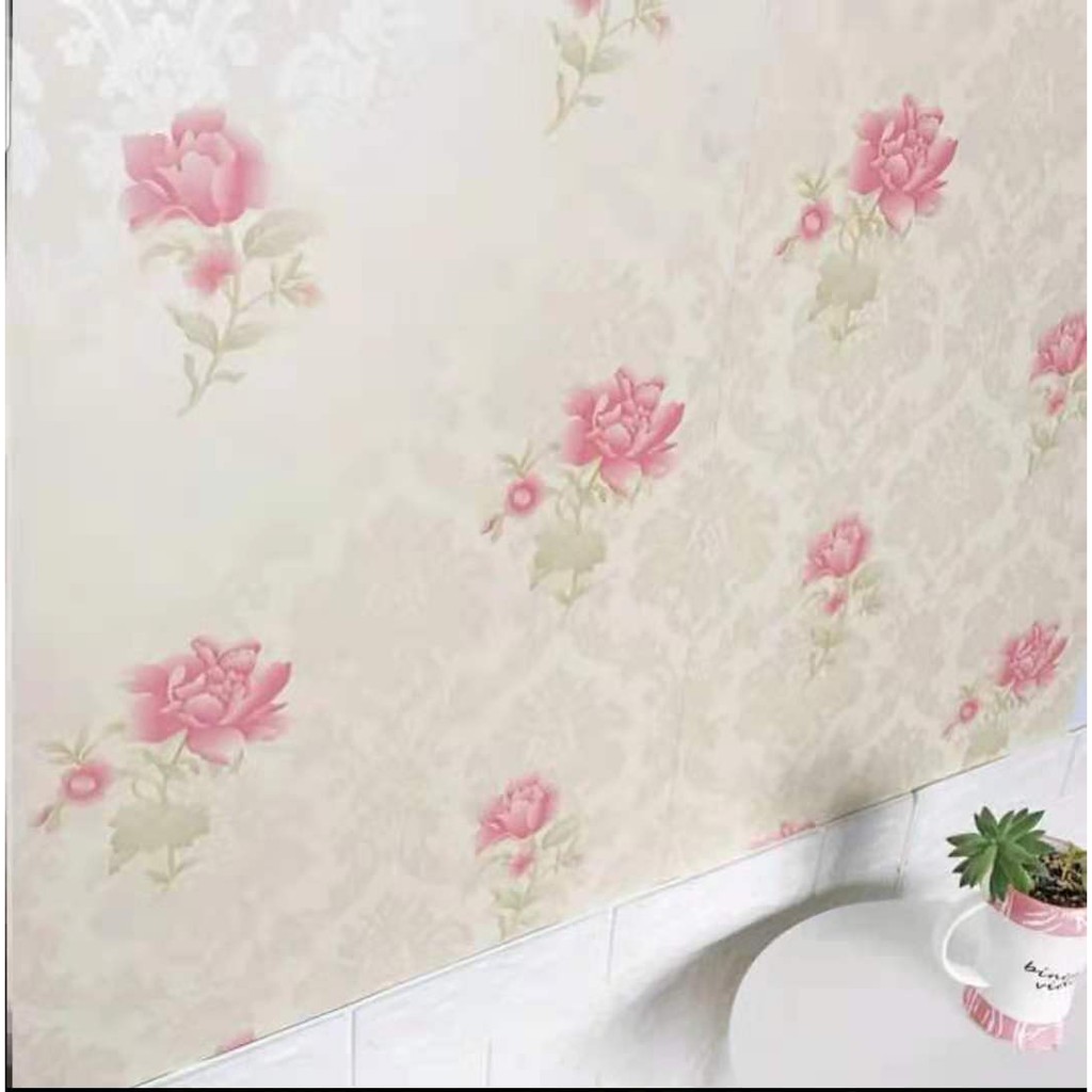 Wallpaper Sticker Dinding Mawar Pink 45cmx10m