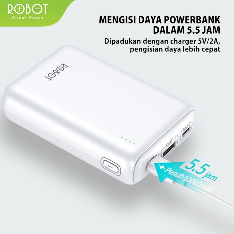 PowerBank ROBOT 10000mah RT10 Dual Input Port Type C &amp; Micro USB Original - Garansi Resmi 1 Tahun