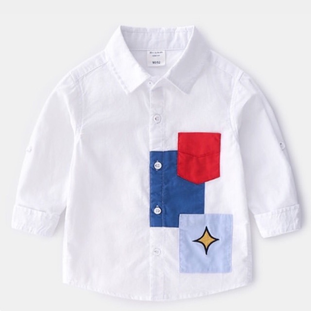 Baju kemeja tangan panjang import anak laki-laki cowok warna putih & biru