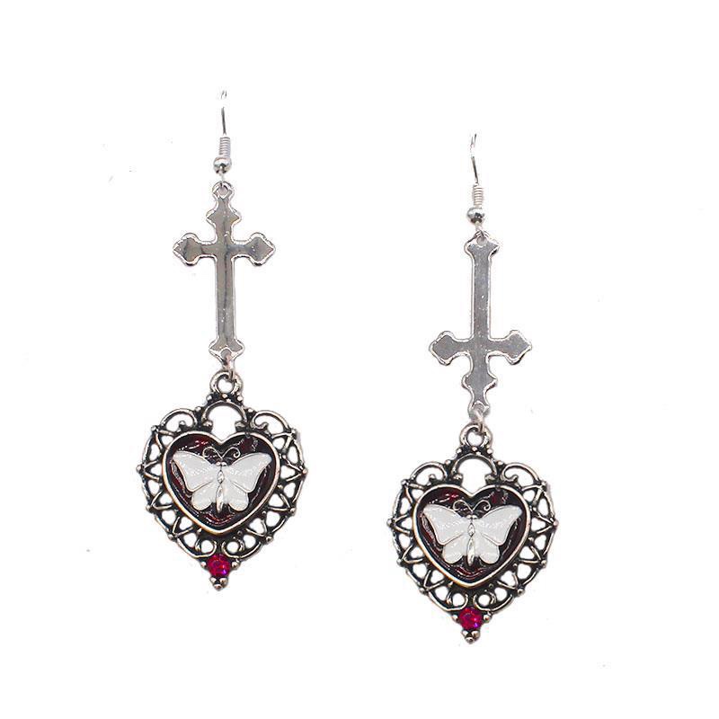 Cross Butterfly Gemstone Earrings Dark Retro Hip Hop