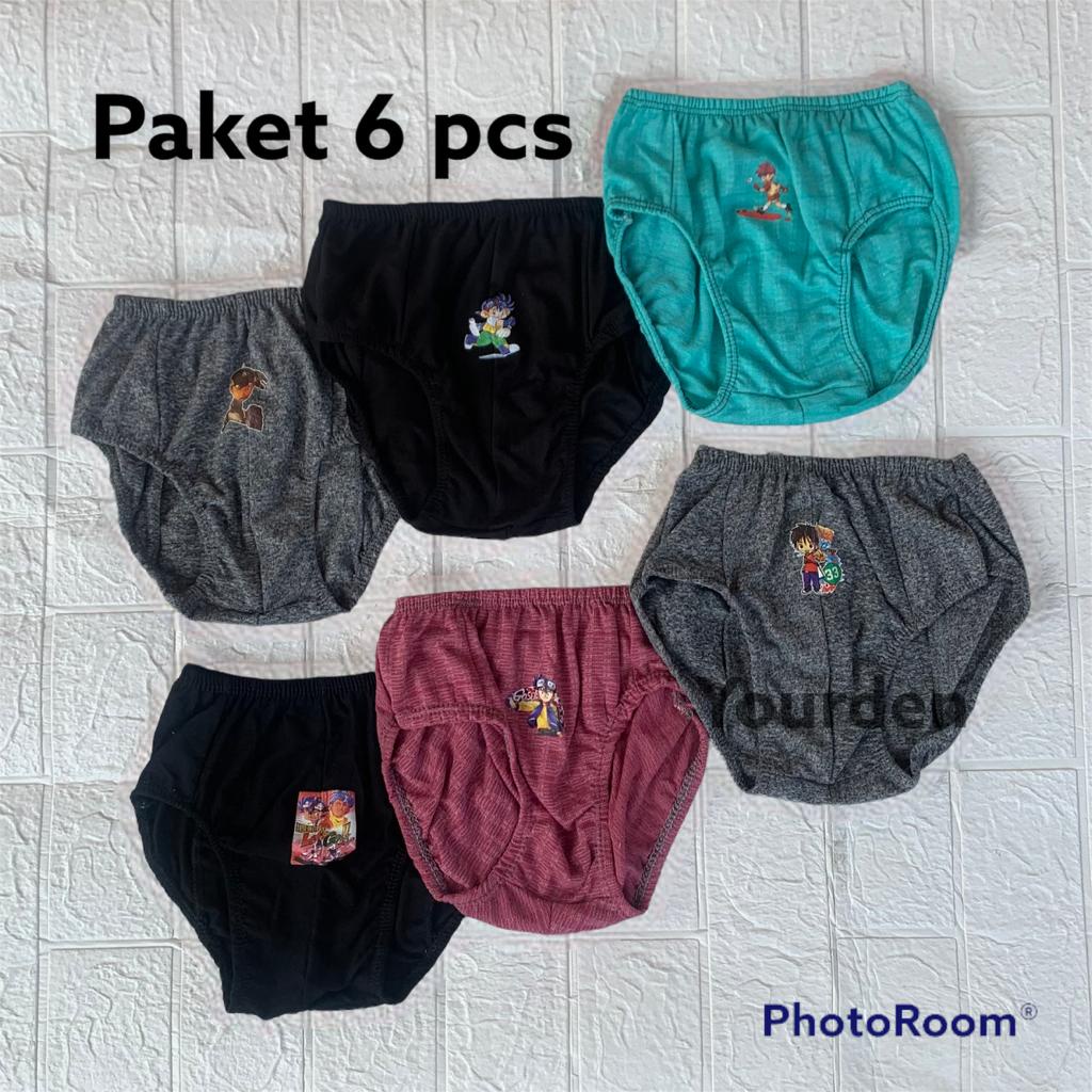 6 pcs celana dalam anak laki laki motif kartun