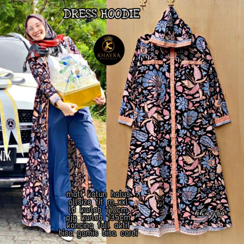 Dress/ gamis hoodie batik etnik cantik katun halus