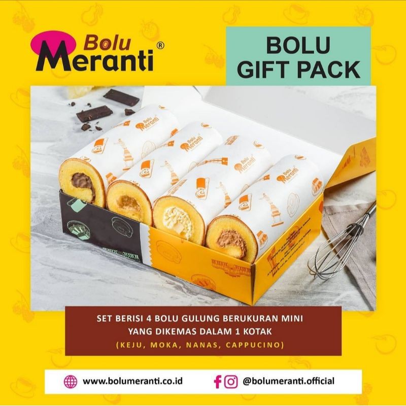 

Bolu Meranti Gift Pack (Mini Size 21x13x5 cm) 4 Rasa - Moka Cappucino Nenas Keju