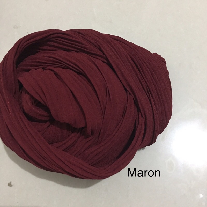 [TANPA GARIS TENGAH] FULL PLISKET PASHMINA pashmina plisket ceruty babydoll pasmina plisket-Maron