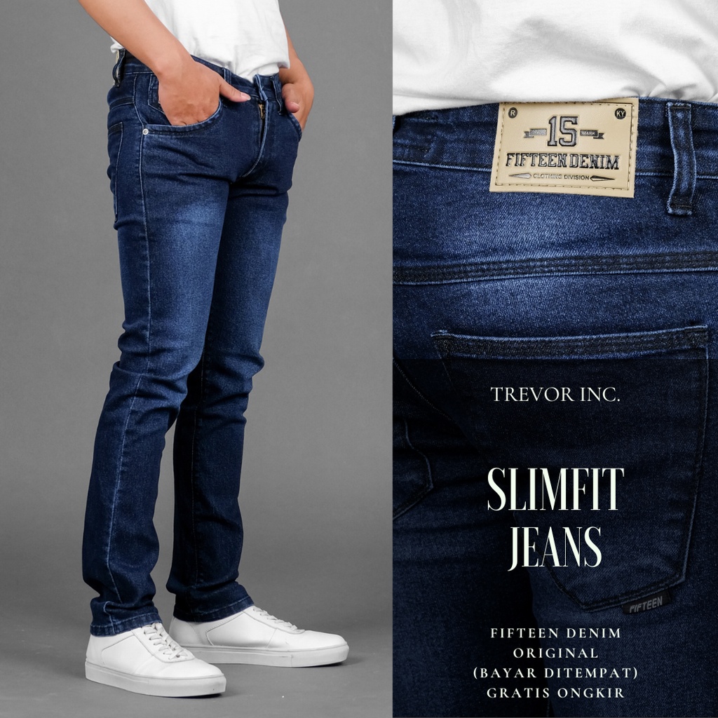 FIFTEEN DENIM - Celana Jeans Pria Slim Fit Streetch Original New Fifteen Denim / Celana Jeans Hitam-Biowash