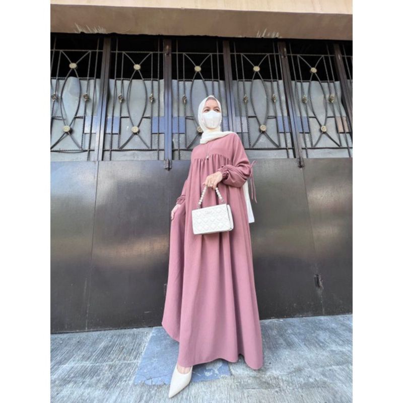 BESTSELLER|| LUNA DRESS CRINKLE POLOS|| DRESS TANGAN BALON MURAH||DRESS POLOS CASUAL